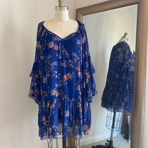 Free People royal blue flowy, floral mini dress.